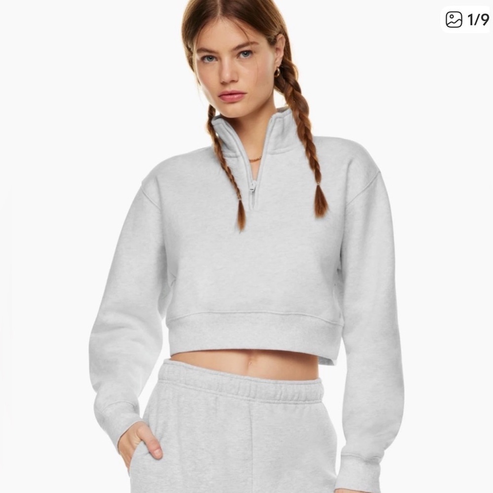 Aritzia TNA 🩵 Cozy Fleece Perfect Fit 1/4 Zip Cropped Sweatshirt – Medium - Picture 7 of 7